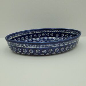 Polish Pottery Cobalt Swirl Oval Baker Zaklady Ceramiczne Oval Serving Dish